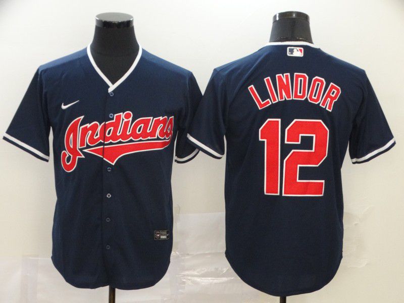 Men Cleveland Indians #12 Lindor Blue Nike Game MLB Jerseys->cleveland indians->MLB Jersey